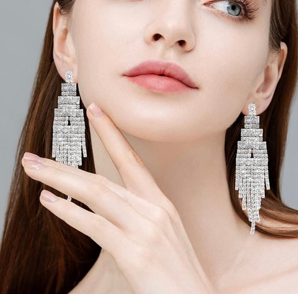 Rhinestone Drop Earrings Sterling Silver Post